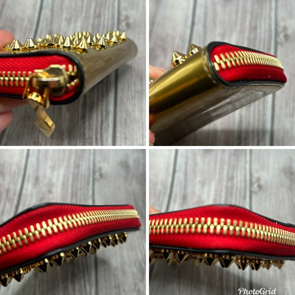 SOLD✨ LOUBOUTIN Gold Studded Logo Zip Compact Wallet Loubinthesky RARE - Picture 11 of 14
